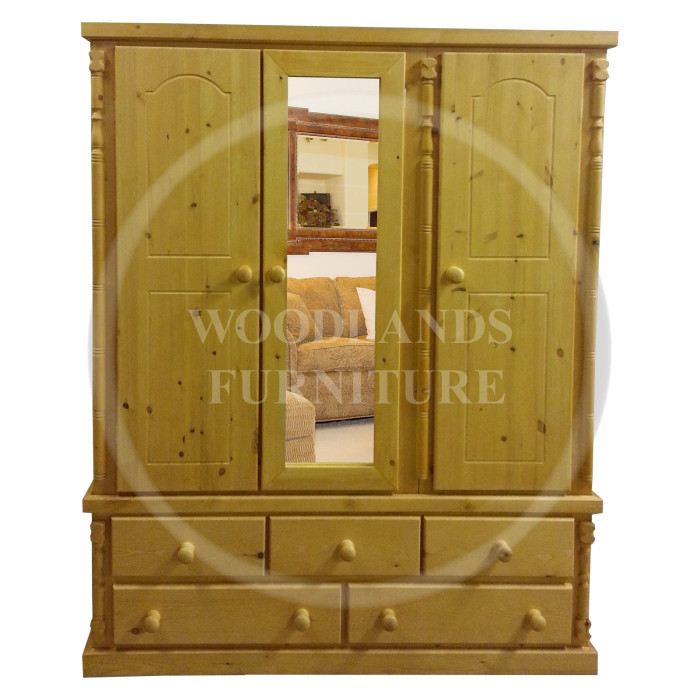 DIANA SOLID PINE 5 DRAWER TRIPLE MIRRORED WARDROBE IN ANTIQUE WAX DIANA SOLID PINE 5 DRAWER TRIPLE MIRRORED WARDROBE IN ANTIQUE WAX
