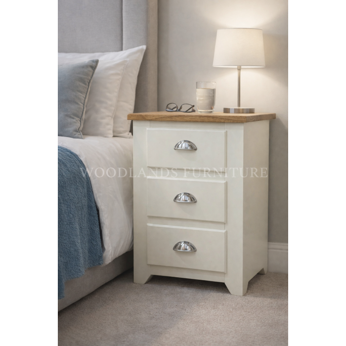 FARMHOUSE 3 DRAWER BEDSIDE IN IVORY
