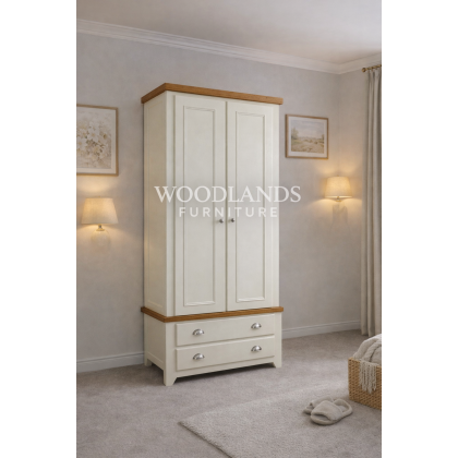 Farmhouse 2 Drawer Wardrobe In Ivory