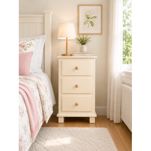 Handmade in England Florida 3 Drawer Bedside Cabinet in Ivory - Fully Assembled Handmade in England Florida 3 Drawer Bedside Cabinet in Ivory - Fully Assembled