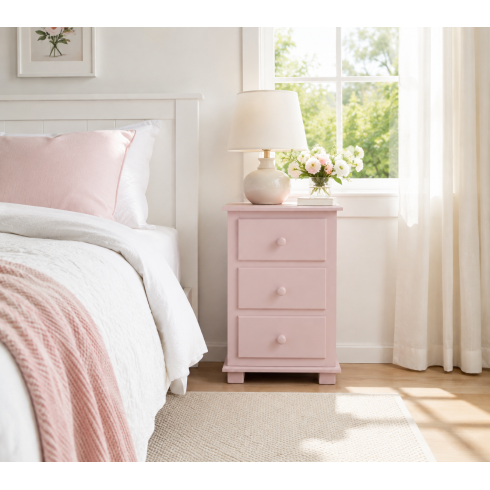 Handmade in England Florida 3 Drawer Bedside Cabinet in Pink - Fully Assembled Handmade in England Florida 3 Drawer Bedside Cabinet in Pink - Fully Assembled