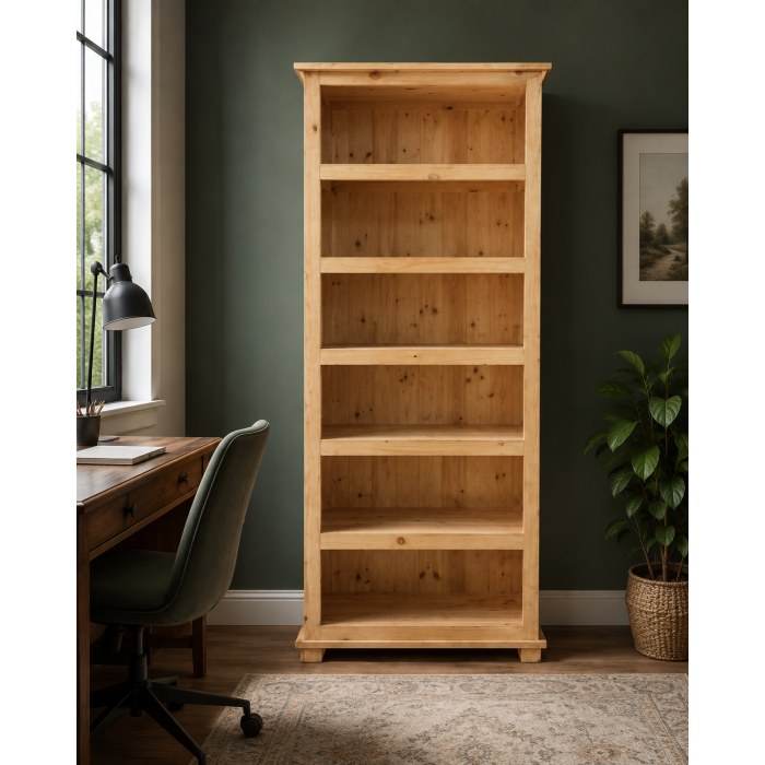 Handmade in England Florida Solid Pine 5 Shelved Bookcase in Light Oak Wax