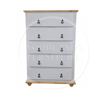 Florida Country 5 Drawer Slim Chest In White/Light Oak