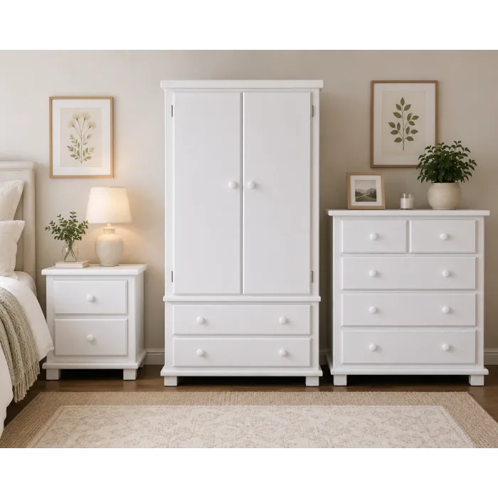 3 Piece Bedroom Furniture Set - Florida White | Handmade in England