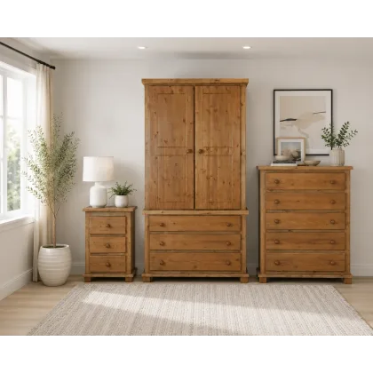 Handmade in England Florida Solid Pine 3 Piece Bedroom Set in Medium Oak