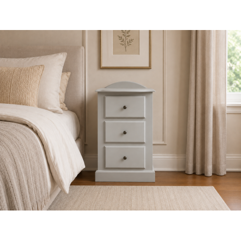 Handmade in England Galaxy 3 Drawer Bedside Cabinet in White - Fully Assembled Handmade in England Galaxy 3 Drawer Bedside Cabinet in White - Fully Assembled