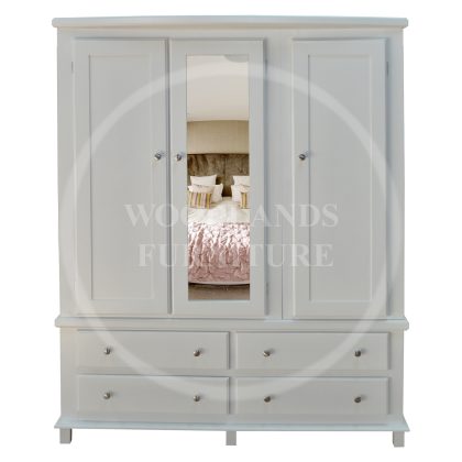 Galaxy Florida Triple 4 Drawer Mirrored Wardrobe In White