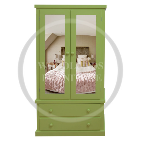 DEWSBURY JUNIOR 2 DRAWER DOUBLE MIRRORED WARDROBE IN LIME GREEN
