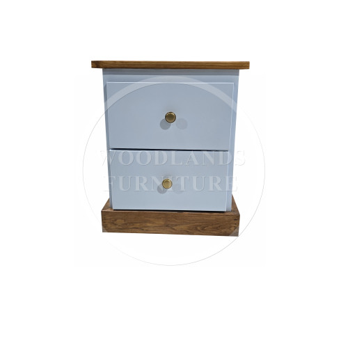 COUNTRY KIDDIES 2 DRAWER BEDSIDE IN SKY BLUE WITH MEDIUM OAK