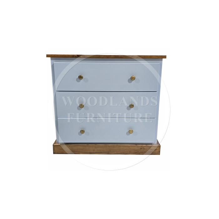 COUNTRY KIDDIES 3 CHEST OF DRAWERS IN SKY BLUE WITH MEDIUM OAK 
