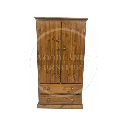 Kiddies Solid Pine 2 Drawer Wardrobe In Old Antique Polished