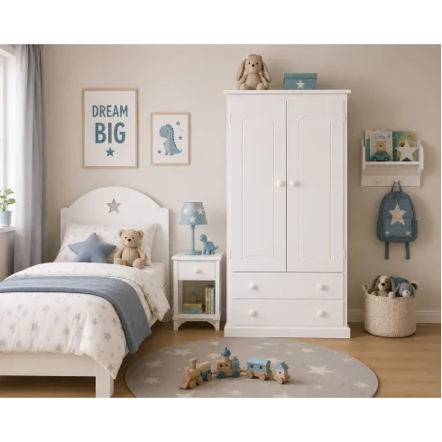 Handmade in England Kiddies 2 Door 2 Drawer Wardrobe in White- Design Doors Handmade in England Kiddies 2 Door 2 Drawer Wardrobe in White- Design Doors