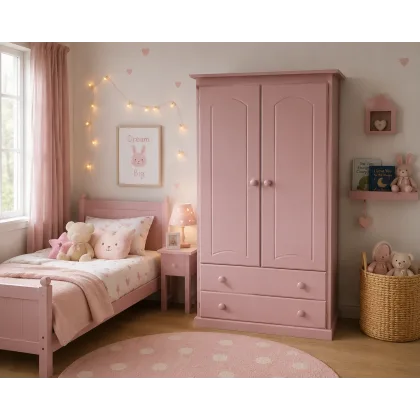 Handmade in England Kiddies 2 Door 2 Drawer Wardrobe in Pink