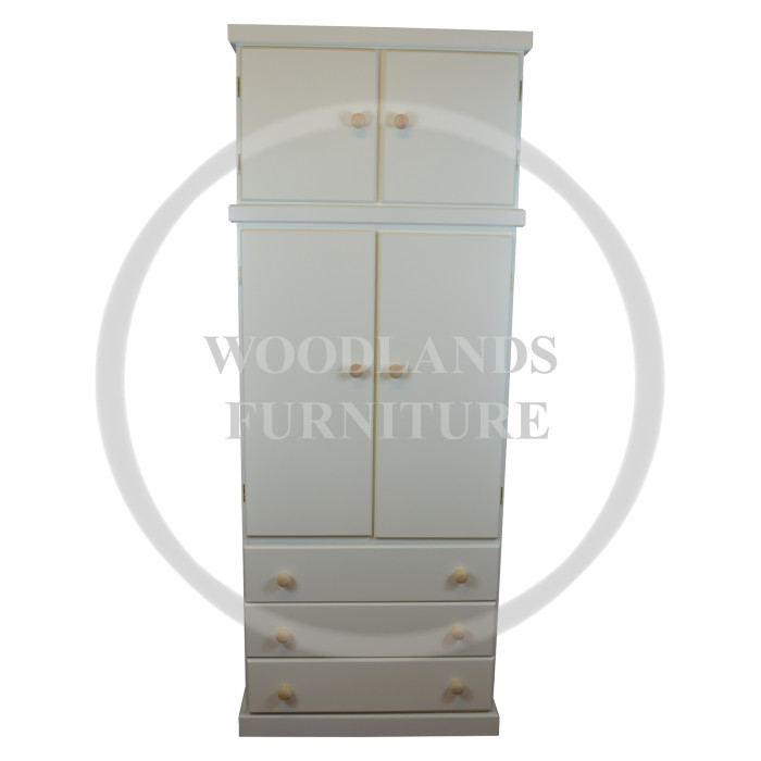 KIDDIES 3 DRAWER WARDROBE SHELVED WITH TOPBOX IN IVORY