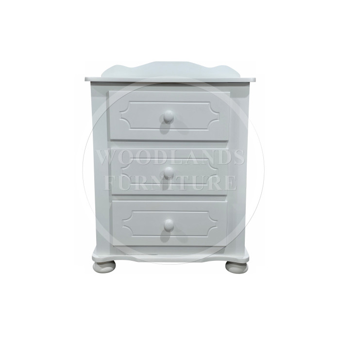 MANHATTAN 3 DRAWER WIDE BEDSIDE CABINET WITH CURVE IN WHITE