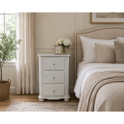 Handmade in England Manhattan 3 Drawer Bedside Cabinet in White - Fully Assembled