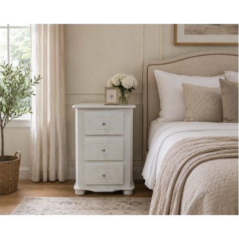 Handmade in England Manhattan 3 Drawer Bedside Cabinet in White - Fully Assembled
