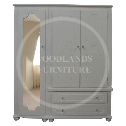 MANHATTAN TRIPLE FULL MIRRORED SHELVED WARDROBE IN WHITE
