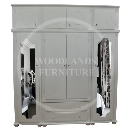 Manhattan 4 Door 2 Drawer Mirrored Shelved Wardrobe With Topbox In White