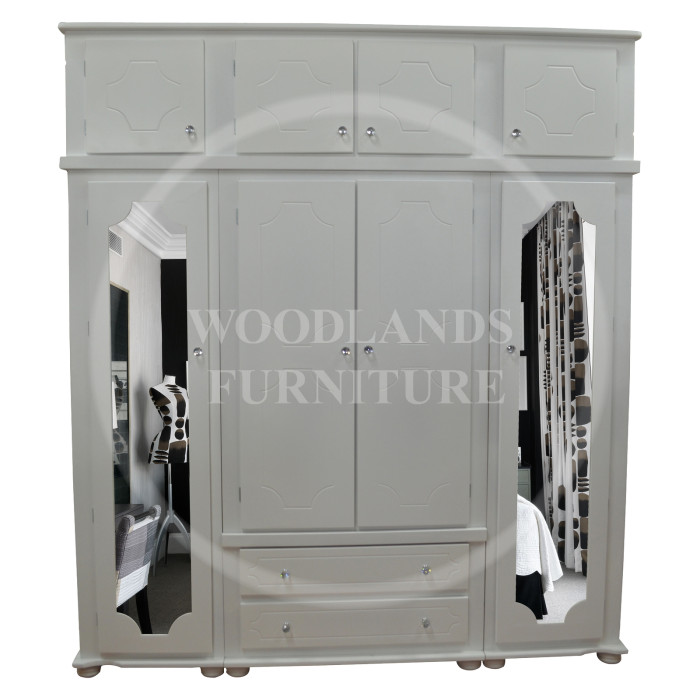 MANHATTAN 4 DOOR 2 DRAWER MIRRORED SHELVED WARDROBE WITH TOPBOX IN WHITE MANHATTAN 4 DOOR 2 DRAWER MIRRORED SHELVED WARDROBE WITH TOPBOX IN WHITE