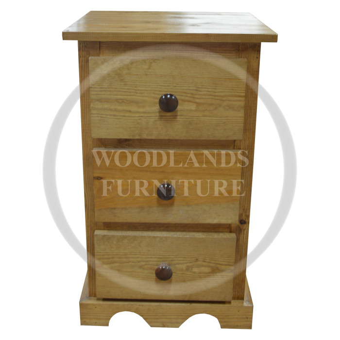 MOROCCAN SOLID PINE 3 DRAWR BEDSIDE CABINET IN LIGHT OAK POLISHED