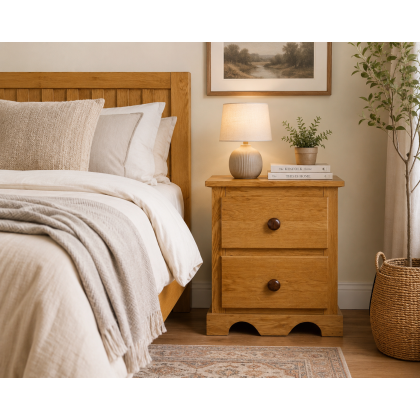 Handmade in England Moroccan Solid Pine 2 Drawer Bedside Cabinet in Light Oak Wax - Fully Assembled