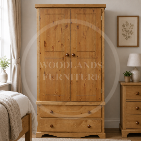 MOROCCAN SOLID PINE 2 DRAWER WARDROBE IN LIGHT OAK WAX
