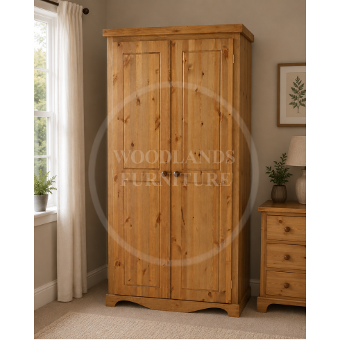 MOROCCAN SOLID PINE 2 DOOR FULL HANGING WARDROBE IN LIGHT OAK POLISHED