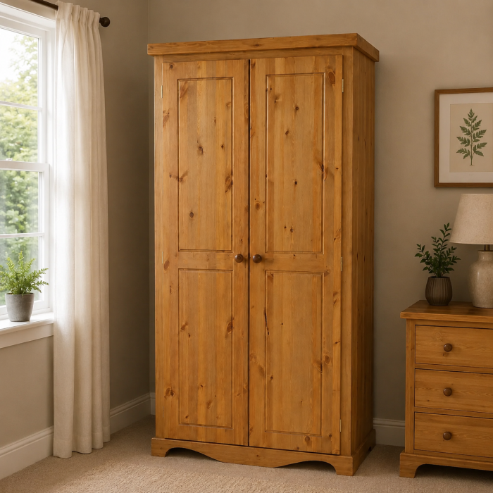 Moroccan Solid Pine 2 Door Full Hanging Wardrobe In Light Oak Polished