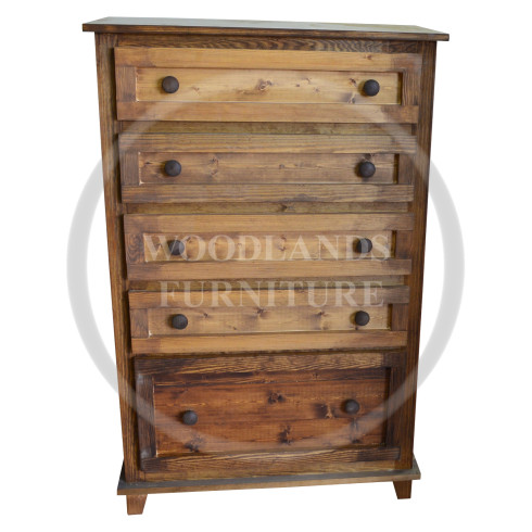 ROMAN 5 DRAWER CHEST DEEP SOLID PINE IN MEDIUM OAK WAX