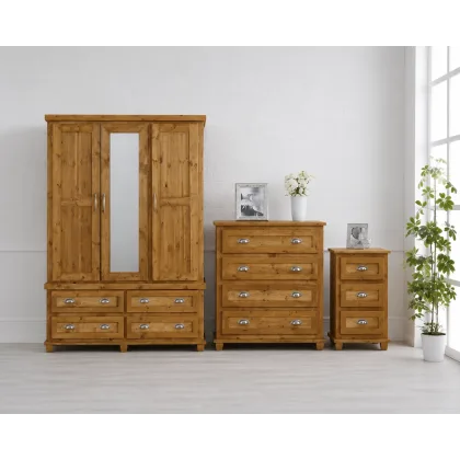Solid Pine Triple 3 Piece Bedroom Furniture Set - Roman Light Oak Wax | Handmade in England