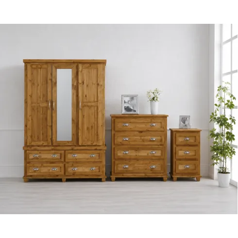 Handmade in England Roman Solid Pine Triple 3 Piece Bedroom Set in Light Oak Wax Handmade in England Roman Solid Pine Triple 3 Piece Bedroom Set in Light Oak Wax