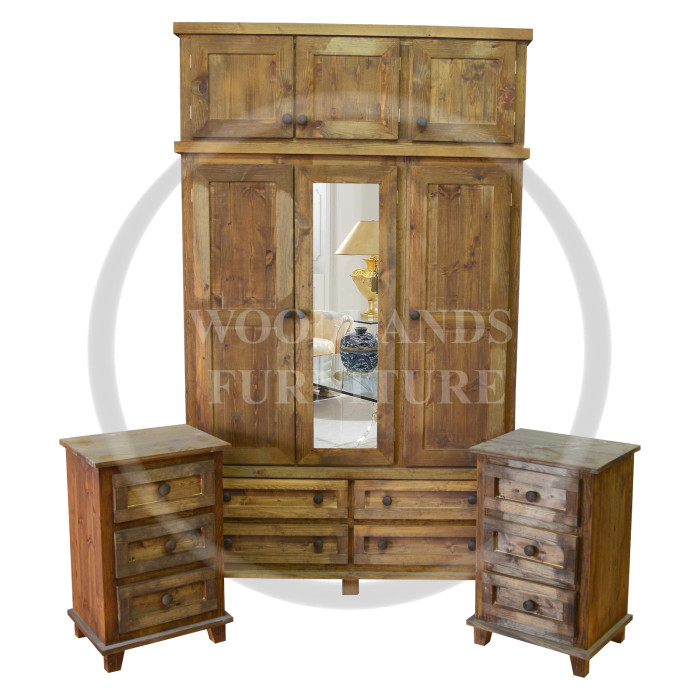 ROMAN SOLID PINE TRIPLE  3 PIECE BEDROOM SET IN LIGHT OAK WAX