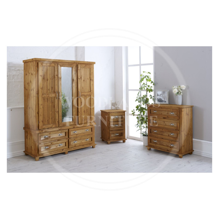 ROMAN SOLID PINE TRIPLE 3 PIECE BEDROOM SET IN LIGHT OAK WAX