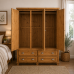 Roman Solid Pine 4 Drawer Triple Mirrored Wardrobe In Light Oak Wax