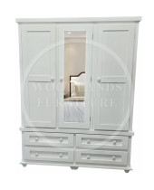 ROMAN SOLID PINE 4 DRAWER TRIPLE MIRRORED WARDROBE IN WHITE