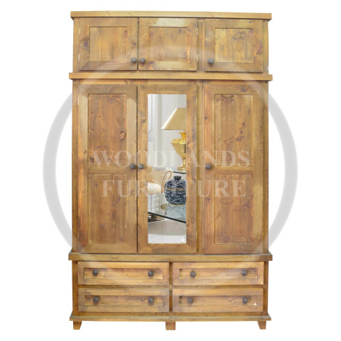 ROMAN TRIPLE 4 DRAWER MIRRORED WARDROBE WITH TOPBOX IN LIGHT OAK WAX