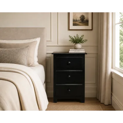 Handmade in England Shaker 3 Drawer Bedside Cabinet - Fully Assembled