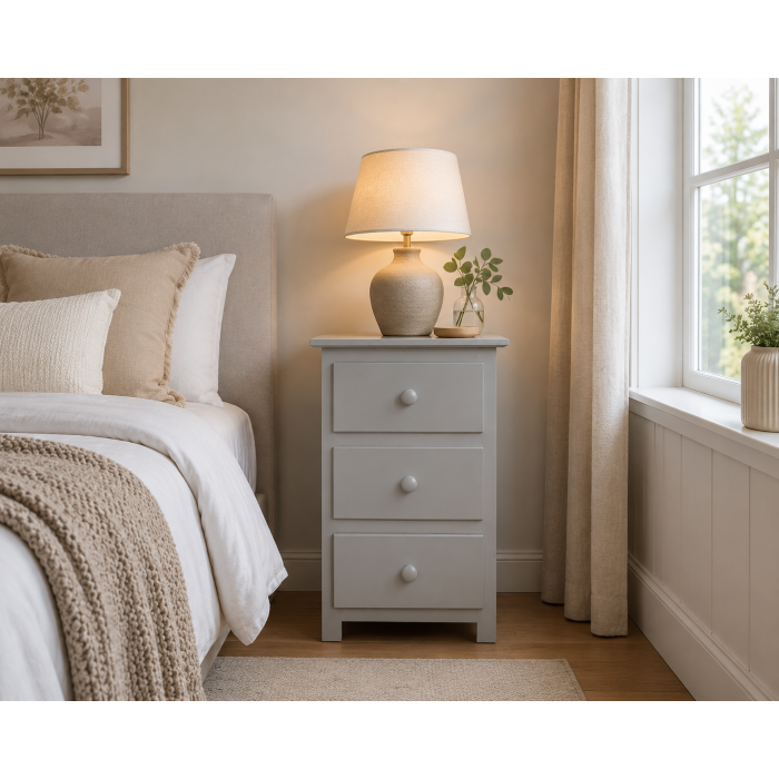 Handmade in England Shaker 3 Drawer Bedside Cabinet - Fully Assembled
