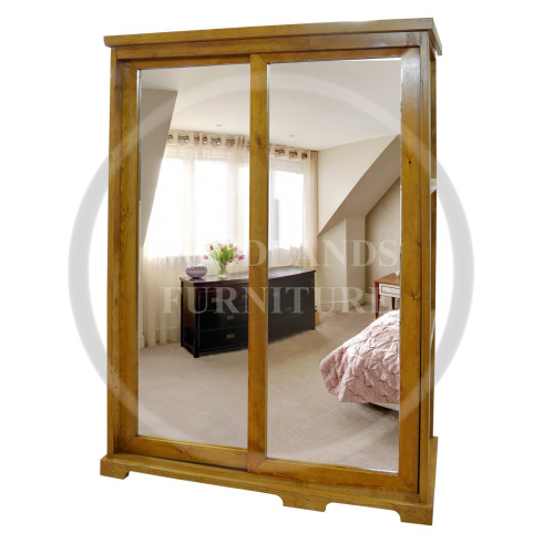 BALTIC SOLID PINE SLIDER SHELVED WARDROBE IN GOLDEN OAK POLISHED 