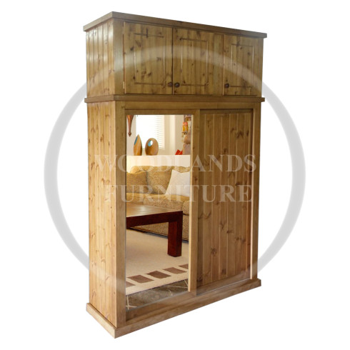 SLIDER SOLID PINE MIRRORED WARDROBE WITH TOPBOX IN KENILWORTH POLISHED