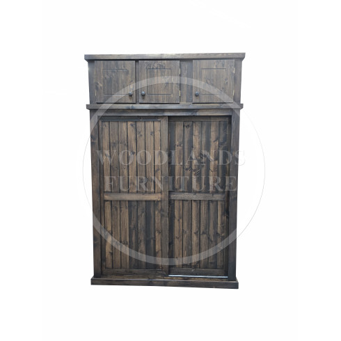 SLIDER SOLID PINE WARDROBE WITH TOPBOX IN JACOBEAN WAX