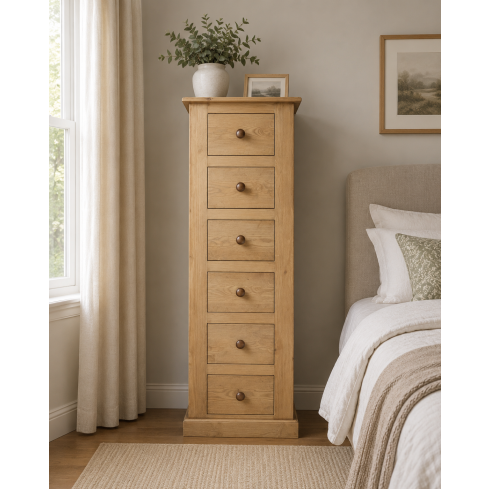 Handmade in England Victorian Solid Pine 6 Drawer Tallboy in Light Oak - Fully Assembled Handmade in England Victorian Solid Pine 6 Drawer Tallboy in Light Oak - Fully Assembled