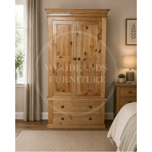 VICTORIAN SOLID PINE 2 DRAWER WARDORBE IN LIGHT OAK WAX
