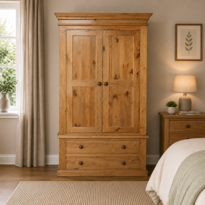 Victorian Solid Pine 2 Drawer Wardorbe In Light Oak Wax