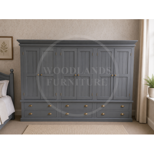VICTORIAN SOLID PINE 6 DOOR 6 DRAWER WARDROBE FARROW AND BALL STIFKEY BLUE