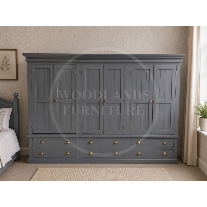 VICTORIAN SOLID PINE 6 DOOR 6 DRAWER WARDROBE FARROW AND BALL STIFKEY BLUE