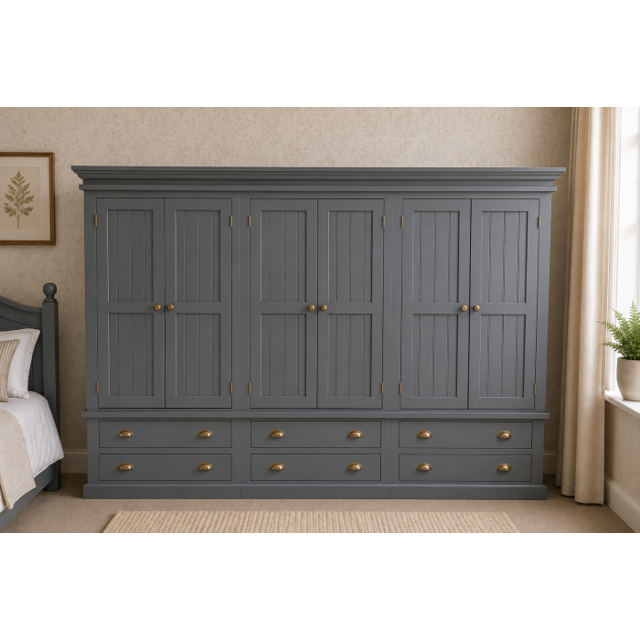 Victorian Solid Pine 6 Door 6 Drawer Wardrobe Farrow And Ball Stifkey Blue