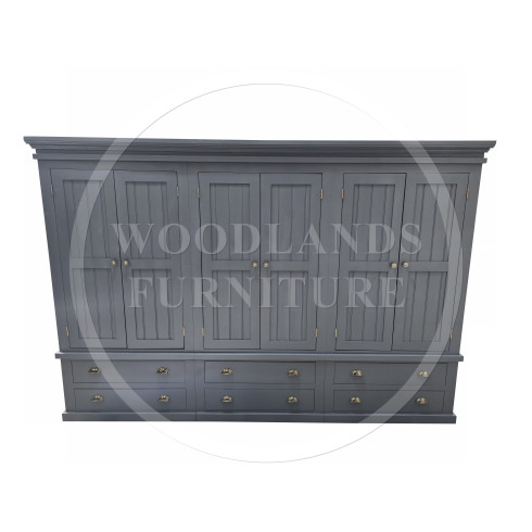 VICTORIAN SOLID PINE 6 DOOR 6 DRAWER WARDROBE FARROW AND BALL STIFKEY BLUE