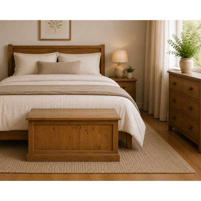 UK Handmade Solid Pine Ottoman 90cm Wide Storage Box - Victorian Kenilworth Polished (Bespoke Sizes)